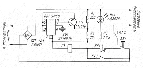 Принципиальная схема устройства удержания телефонной линии
